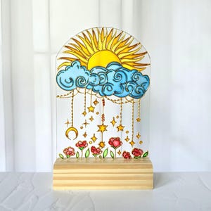 Hand Painted Stained Glass Sun Suncatcher: Personalized Cloud Window Decor