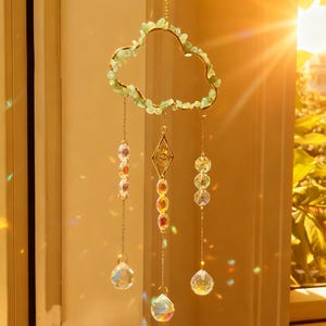 Handmade Healing Crystal Clouds Suncatcher ,Natural Raw Gemstone Window Hanging,Wind Chimes,Amethyst Decoration Gift ,Aurora Custom Chain
